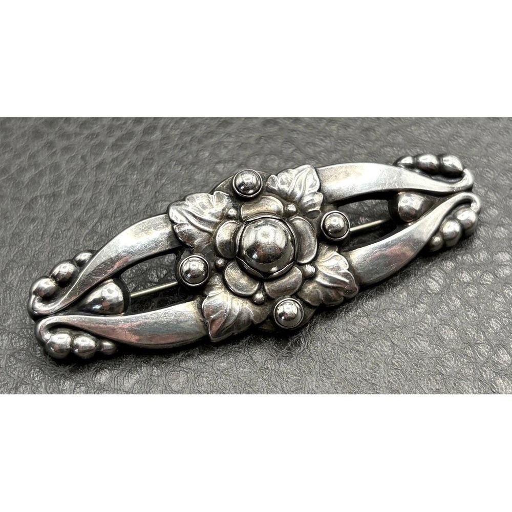 Georg Jensen Sterling Silver Flower Brooch Pin Floral Modernist